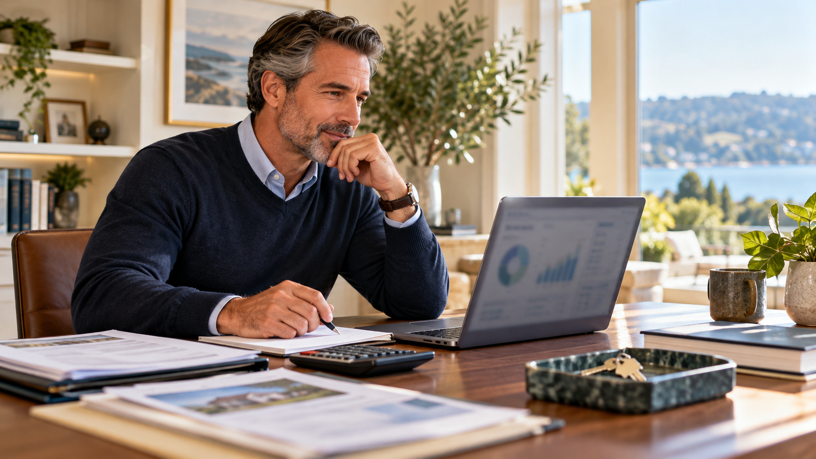 Homeowner reviewing asset-based mortgage options at a desk