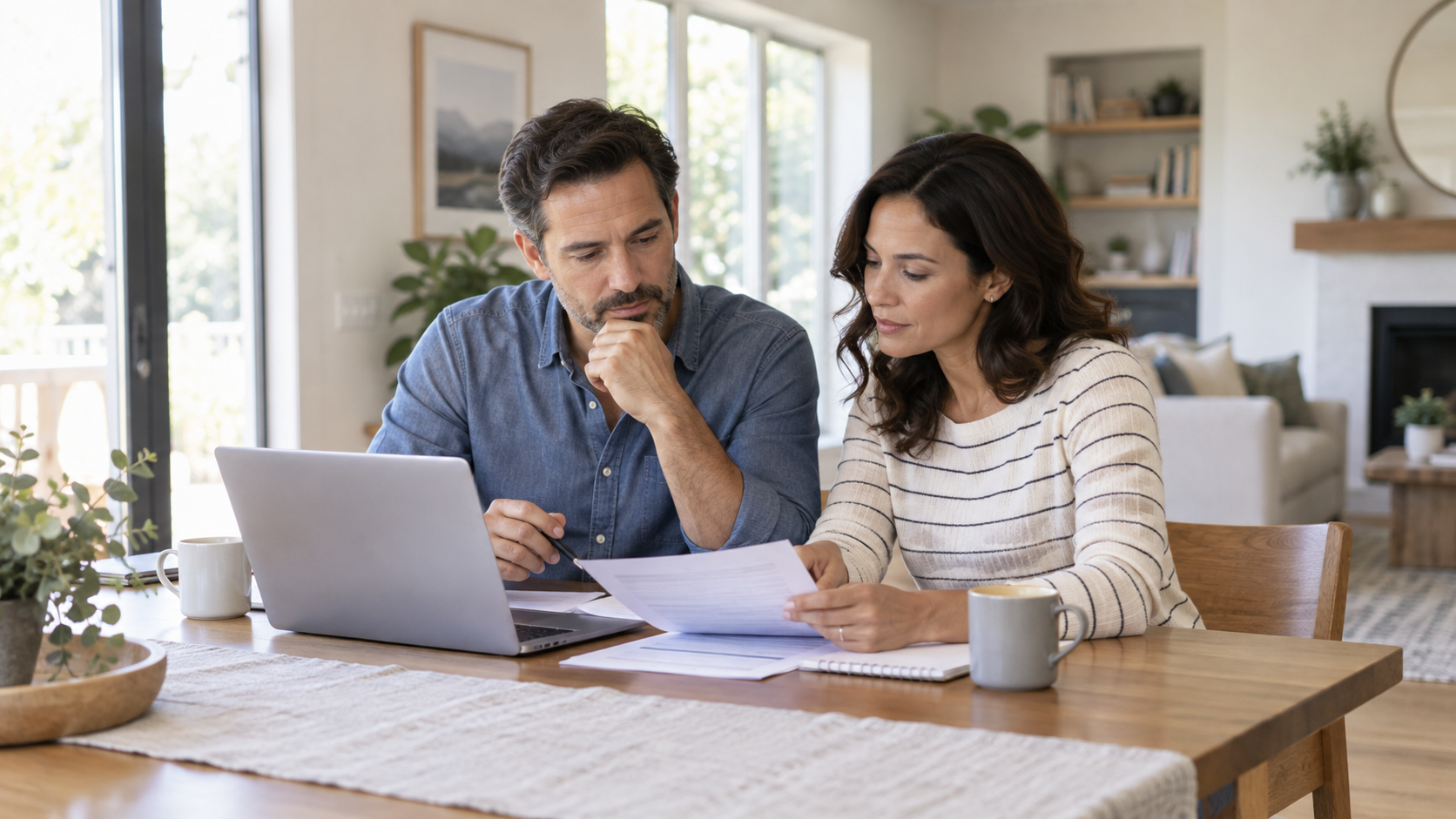 Homebuyers reviewing adjustable-rate mortgage payment options at a table