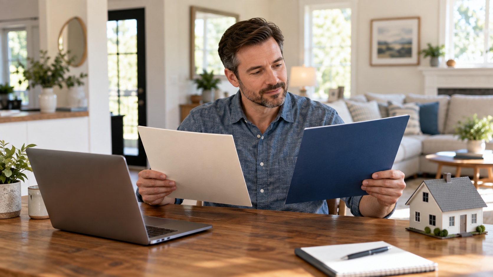 Prospective homebuyer comparing mortgage information at a table